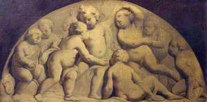 Group of Putti, One with a String Instrument