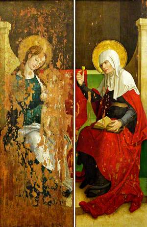 The Boppard Altarpiece: The Virgin and Christ Child (left panel); Saint Anne Offering a Pear (right panel) (triptych, closed)