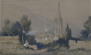 Landscape with church and cottages