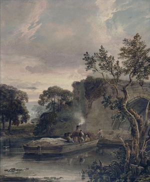 Barges Passing a Bridge