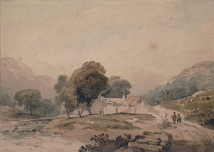 Landscape with cottage and two figures