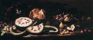 Still Life with Watermelons, Plums, Cherries, a Basket of Figs, Pears and a Monkey