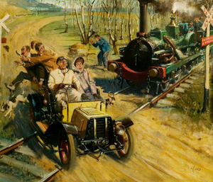 Veteran Crossing a French Railway
