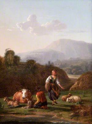 The River Bank: Landscape with Figures and Cattle
