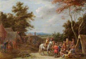 An Encampment with Soldiers Playing Cards