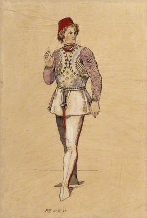 Tracing of a Man in Medieval Italian Military Dress from Camille Bonnard's 'Costume Historique'