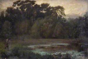 Landscape with Pond and Man Scything