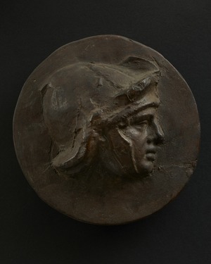 Head of Full-Faced, Young Roman Soldier in Helmet