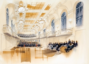 Ideas for a Proposed Refurbishment of the Dukes Hall, Royal Academy of Music, from the Stage