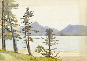 Landscape with Trees, Mountains and a Lake