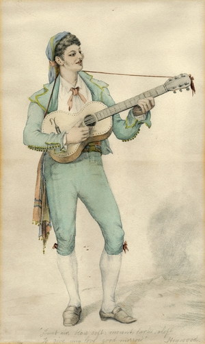 Male Figure in Costume Playing a Guitar