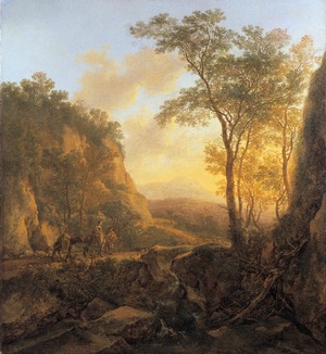 Landscape with Travellers on a Path Near a Waterfall