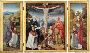 Triptych (centre panel: The Crucifixion with Saints and a Donor; left shutter: Saint Jude and a Donor; right shutter: Saint Catherine and a Donor)