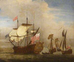 The English Ship 'Tiger' under Easy Sail, with Three Royal Yachts, in a Moderate Breeze