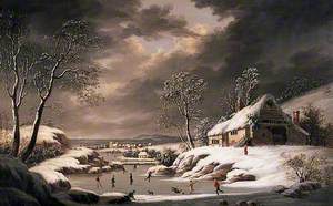 Winter Scene (Landscape with a Village and Figures Skating)