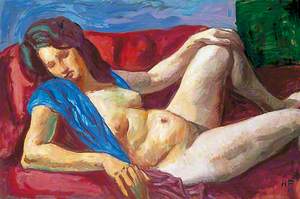 Study of a Reclining Female Nude with a Blue Wrap
