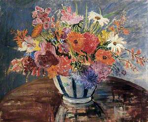 Flowers in a Blue Striped Vase