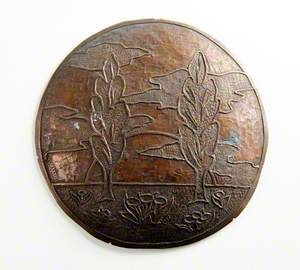 Convex Plaque with Trees, Clouds and Flowers