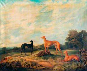 Landscape, Four Greyhounds in the Foreground