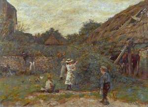 Scene in a Farmyard with Children Picking Fruit
