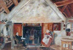 Interior of a Cruck Cottage, possibly Shipley Glen