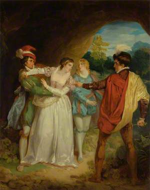 Valentine Rescuing Silvia from Proteus, from Shakespeare's ‘The Two Gentlemen of Verona’, Act V, Scene IV, the Outlaws' Cave