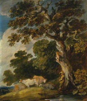 A Wooded Landscape with Cattle and Herdsman