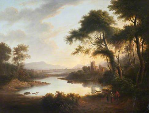 A Rocky Wooded Landscape, with Ruined Castle beside a Loch