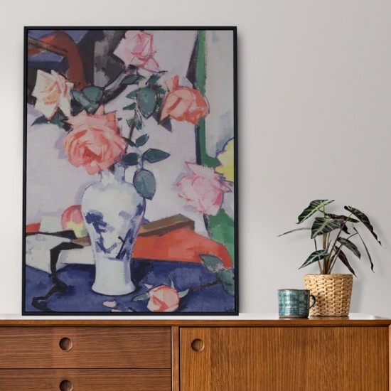 Framed print of 'A Vase of Pink Roses'