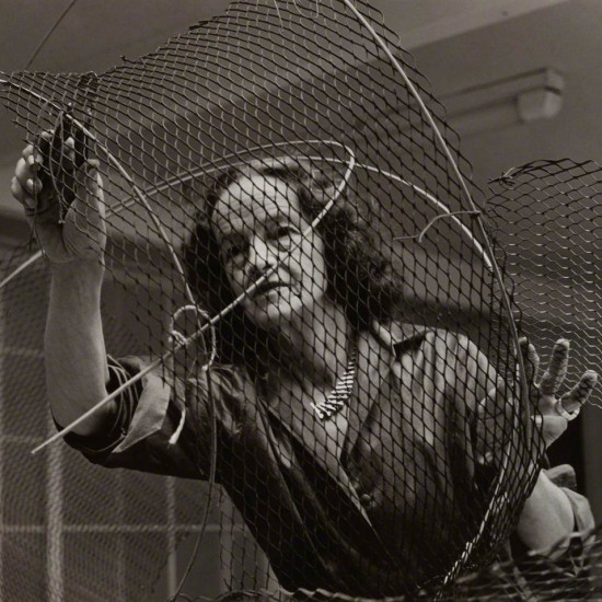 Barbara Hepworth at Work on the Armature of a Sculpture