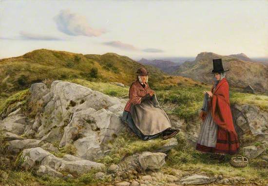 Welsh Landscape with Two Women Knitting