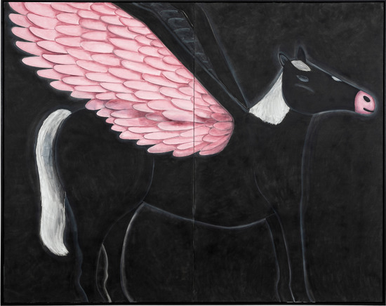 black horse with pink wings