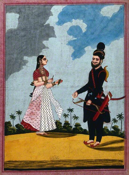 A Sikh Soldier with His Wife Offering Him Betel Leaves