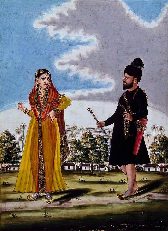 Sikh Soldier and Wife Outside Barracks