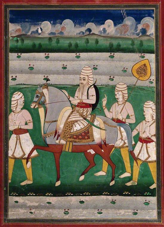Rana Ranjit Singh on a Horse with Three Attendants