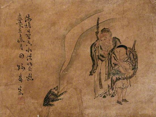A Chinese Sage, Accompanied by His Young Assistant, Blesses a Frog