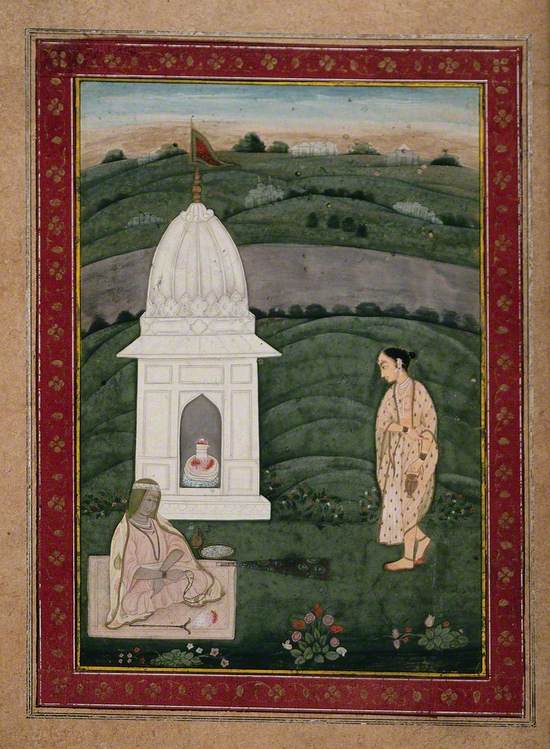 Two Woman at a Shrine of the Shiva Linga