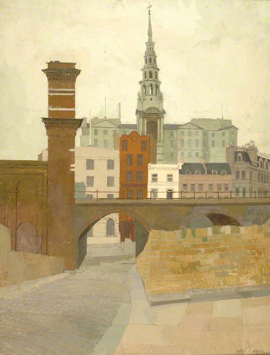 View of St Bride Church from Ludgate Hill, London