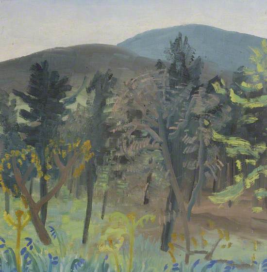 Trees and Bluebells in a Hilly Landscape*