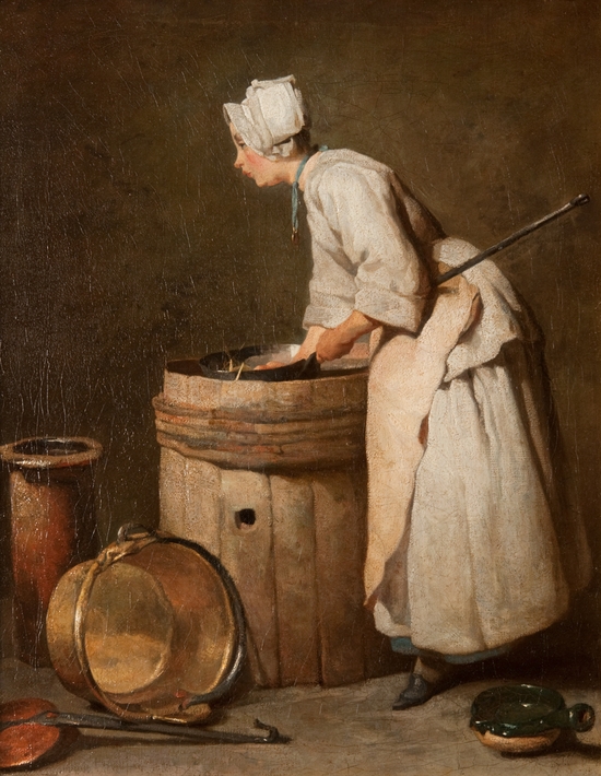 The Superpower of Looking: a girl scrubbing pots and pans by Chardin