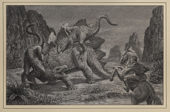 Key Drawing of Dinosaur Fight, from 'People of the Mist' (1983)