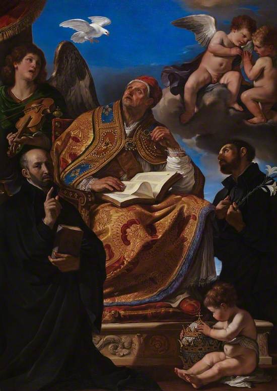 SAINT GREGORY THE GREAT WITH SAINTS LOYOLA AND FRANCIS XAVIER BY GUERCINO REPRO 
