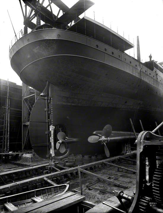 Starboard stern view on slip prior to launch