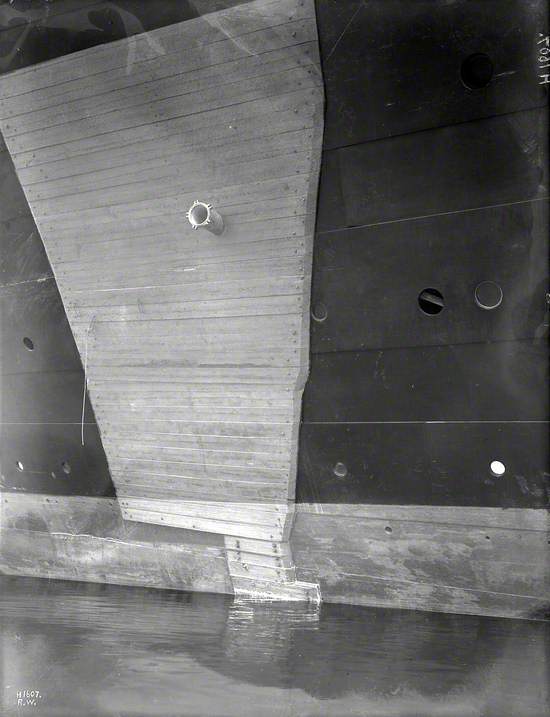 HMS 'Hawke' collision damage – wooden patch at stern covering damage