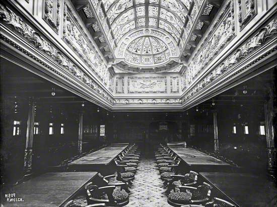 First class dining saloon with ceiling dome and frieze