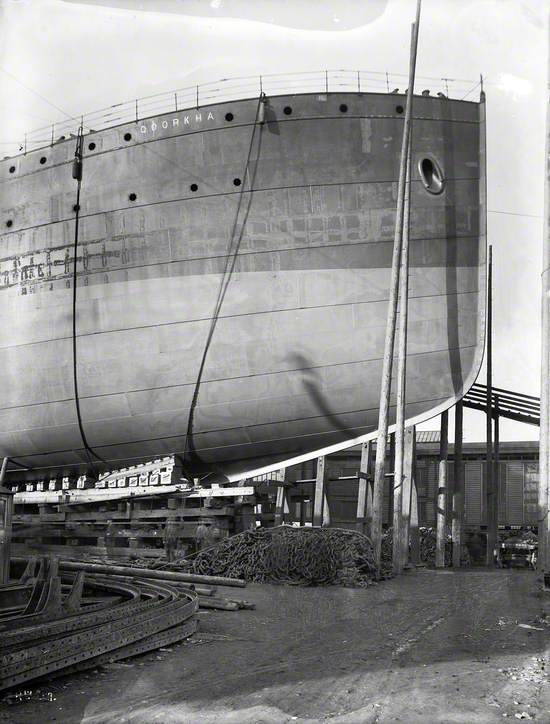 Starboard bow profile on renumbered 7 slip, South Yard prior to launch