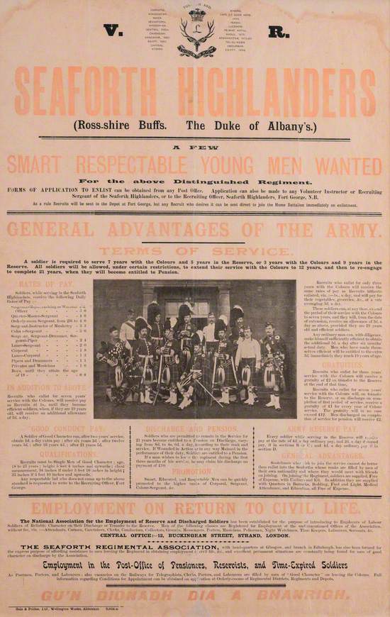 Recruiting Poster: Seaforth Highlanders, Ross-Shire Buffs, The Duke of Albany's