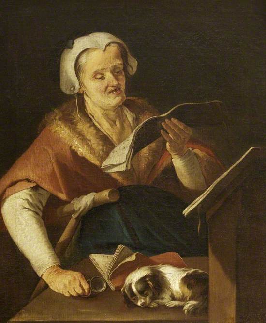 An Old Woman Singing, and a Dog