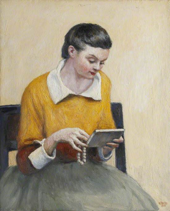 Portrait of a Seated Lady in Yellow and Green Reading