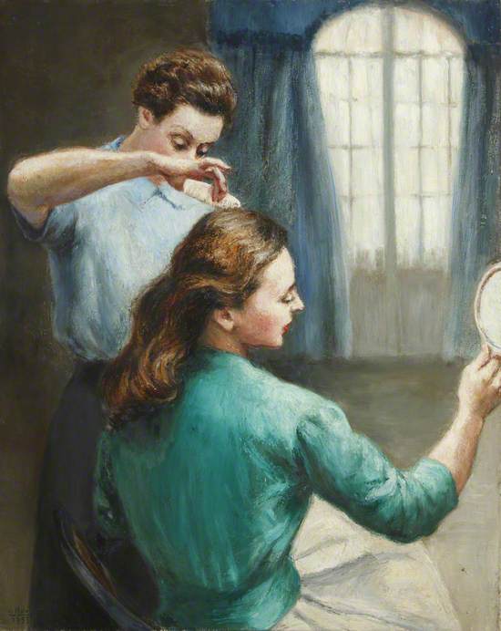 Portrait of a Lady Brushing Her Hair with a Maid